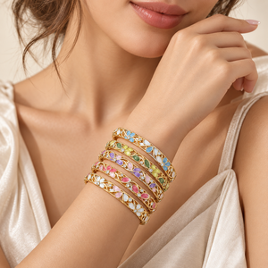 Brazaletes de Mujer con Diseño de Planta, Chapados en Aleación de Zinc, con Diamantes de Corte Cojín, Estilo Vintage, Azul y Blanco, de Moda - Product Image 2