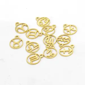 Wholesale Stainless Steel Horoscope Jewelry Pendant Round Circle Hollow 12 Zodiac Sign Charm Rose Gold Necklace Jewelry Making