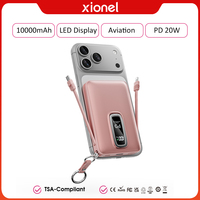 Batterie externe magnétique sans fil 10000 mAh avec support métallique, écran numérique, câbles Type-C intégrés, charge rapide 20W