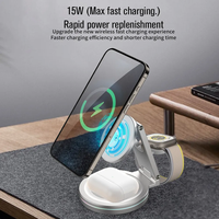 Chargeur sans fil pliable 3 en 1 15W, charge rapide magnétique, support rotatif à 360° pour téléphone, montre, écouteurs, voyage, bureau, boîte de vente au détail
