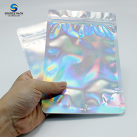 Pochette holographique laser avec logo imprimé en plastique personnalisé sac d'emballage à fermeture éclair hologramme arc-en-ciel avec fermeture éclair
