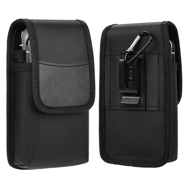 Double Phone Pouch Holster for iPhone Samsung for Motorola for T-Mobile Case-Ready Hook Hang Belt Clip Security Cellphone Bag