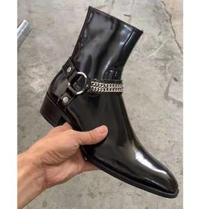 รองเท้าบูทหัวแหลมโซ่หนังไข่มุกสำหรับผู้ชาย, รองเท้าบูทเชลซี - Product Image 3