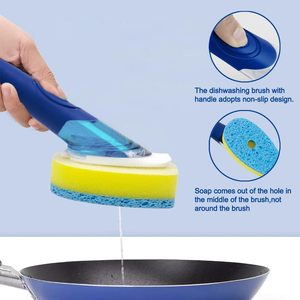 Replaceable Soap Dispensing Dish <b>Brush</b> Plastic Dishwashing Pot Kitchen Cleaning <b>Scrub</b> <b>Brush</b> - Product Image 4