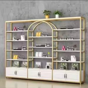 Estantes de Cosméticos de Diseño Moderno, Exhibidores de Cosméticos Dorados para Tiendas Minoristas con Gabinete, Personalización de Logotipo y Tamaño - Product Image 4
