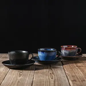 Zogifts批发饮料器皿仿古中国茶复古陶瓷复古杯可重复使用的冰咖啡杯碟套装