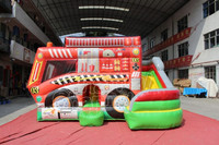 Château Gonflable Commercial Camion de Pompiers avec Toboggan et Zone de Saut
