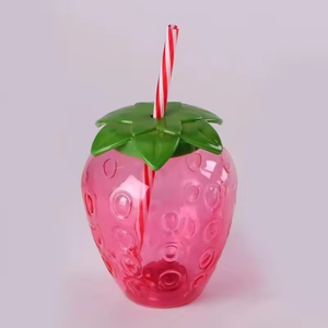 Vaso de Plástico PET de 500 ml con Tapa y Pajita, Diseño de Fresa, Apto para Alimentos, Ecológico, Libre de BPA, para Fiestas y Regalos Infantiles, Venta al Por Mayor ZB - Product Image 3