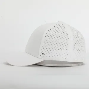 OEM Custom 6 Panel Weiß Laser Cut Loch Perforierte Hut, Wasserdicht Flex Fit Baseball-Cap, gummi Logo Geschlossen Zurück Ausgestattet Dad Hut