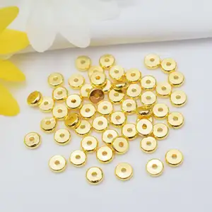 Brass 14k Gold Plated Coin Disc Loose Beads For Bracelet Flat Round Spacer Beads For DIY Jewelry Making