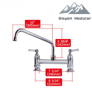 Wayon commerciale a doppia maniglia <span class=keywords><strong>rubinetto</strong></span> in ottone 8 pollici beccuccio a battente disegno industriale montaggio a ponte per lavello cucina rubinetti per acqua 2 fori - Product Image 5