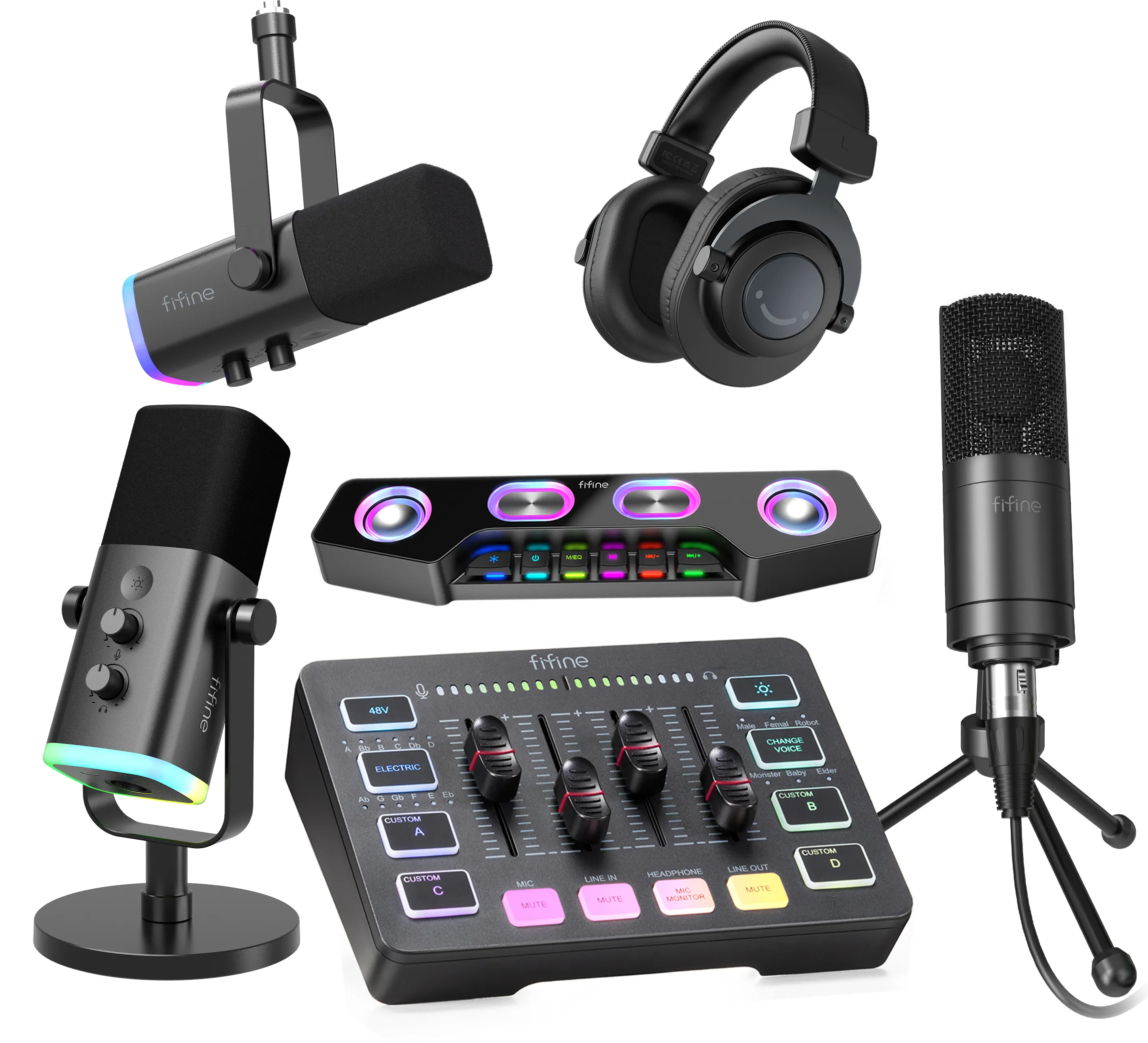 Fifine Podcast Equipment 3.5mm Monitor Headphone Soundcard Recording Podcasting Audio Mixer Audio Sound Cards With Mic