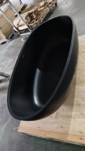 Baignoire autoportante ovale moderne en pierre artificielle <span class=keywords><strong>noire</strong></span> mate, de luxe, pour salle de bain intérieure, <span class=keywords><strong>avec</strong></span> drain, en surface solide, pour bain profond - Product Image 5