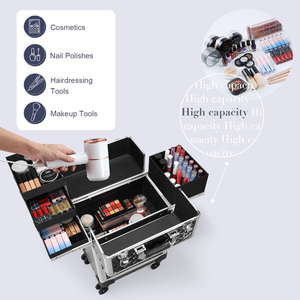 Rolling <b>Makeup</b> <b>Case</b> with Sliding Drawer & 4 Trays Professional Cosmetic Trolley on Wheels for Beauty Artists Hairdresser <b>Case</b> - Product Image 2