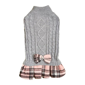 C089 Ensemble deux pièces jupe et pull en acrylique mignon pour chiens et chats, Noël, loisirs d'hiver, mode, nœud papillon, gris et blanc - Product Image 5