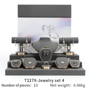 VANLOCY Présentoir à bijoux gris métal mode pour magasin présentoir à bijoux de luxe accessoires de présentation de bijoux en microfibre ensemble de présentoirs