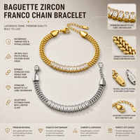 Bracelet en acier inoxydable avec chaîne baguette et rangée de pierres, or et argent, pour femme