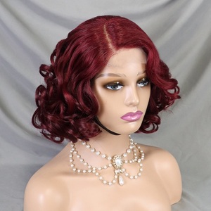 Parrucca Bob Corta Ricci Crespi Elegante con Pizzo Frontale, in Capelli Umani Indiani Grezzi, con Mèches Marroni e Onde Acqua, con Chiusura in Pizzo, per Donna - Product Image 6