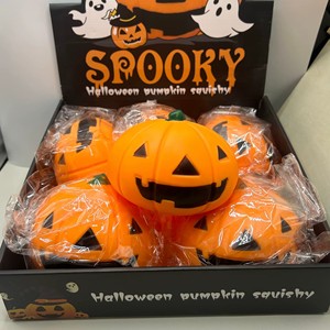 Balle anti-stress souple Citrouille d'Halloween Orange Jack O'Lantern Jouet sensoriel Décoration de fête - Product Image 1