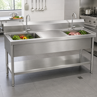 Fregadero de Cocina Industrial de Acero Inoxidable de Doble Cubeta Grande de Calidad Premium 201 304 para Panadería