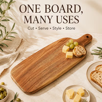 Plateau rectangulaire en bois créatif avec poignée ergonomique pour viande, steak, fromage, fruits, pain, plateau en bois antidérapant