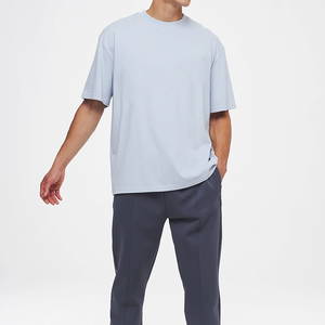 T-shirts Homme Streetwear Décontracté en Gros, Coupe Boxy, Col Rond, Coton Lourd, Épaules Tombantes, Oversize, Modèle Uni - Product Image 4