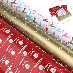 Christmas Gift <b>Wrapping</b> <b>Paper</b> Roll Santa Reindeer Snowflakes Pattern Double Sided Recyclable Eco-Friendly Digital Printing <b>Paper</b> - Product Image 1