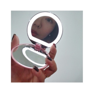 Double-sided LED <b>Lights</b> Small Cosmetic Make <b>up</b> Pocket Mirror USB Charger Color <b>Box</b> Customer Logo Custom Designs Round 75*75*20mm - Product Image 1