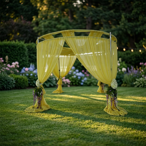 Elegant Yellow Round Canopy Pipe and Drape Kit for Outdoor Wedding Decor Detachable Metal Frame - Product Image 1