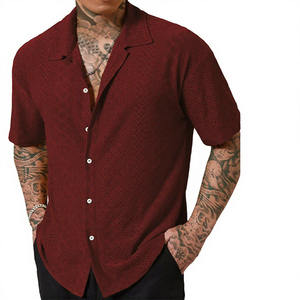 Camisa informal transpirable de manga corta para hombre, con ojales bordados y botones, para verano - Product Image 3