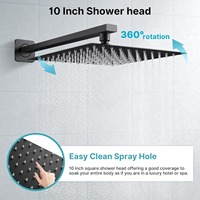 Mitigeur de douche mural encastré en laiton noir contemporain avec douchette à main à jets de pluie doux et de massage pour hôtels