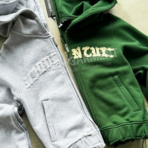 Custom Clothing Manufacturers Women Distressed <b>Embroidery</b> Sweatsuit High Quality Tracksuit Cropped Hoodie <b>Set</b> Women's Sweatsuit - Product Image 4