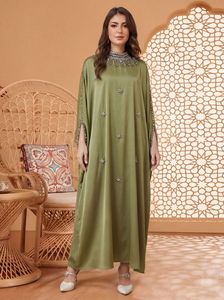 Abito Jalabiya Vintage con Stampa Pavone e Diamanti, Abaya Larga per Donne Musulmane, Collo a V, Lungo Kaftan Islamico Tradizionale - Product Image 5