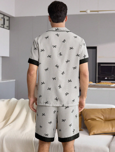 Conjunto de Pijama de Bambú de Fábrica, Ropa de Dormir con Estampado de Rayas y Lazo, Manga Corta, para Mujer y Hombre, Proveedor de Lujo - Product Image 6
