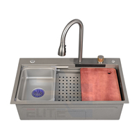Évier de cuisine multifonctionnel à cascade en acier inoxydable gris mat avec accessoires