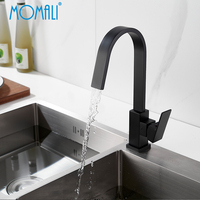 Robinet de cuisine Momali à col de cygne, à levier unique, à hauteur de plafond, noir mat, pour eau chaude et froide, robinet de lavabo en cascade