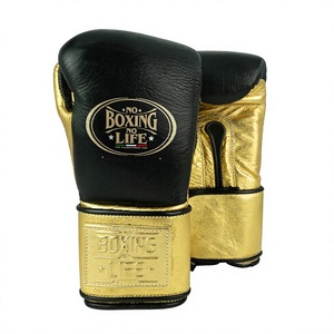 Guantes de Boxeo Profesionales No Boxing No Life Negros y Dorados de Cuero Vacuno Auténtico para MMA con Cierre de Gancho y Bucle, Absorción de Humedad y Dedos Completos - Product Image 3