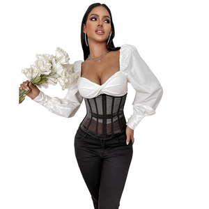 Top Corsé Elástico Negro Transparente <span class=keywords><strong>para</strong></span> <span class=keywords><strong>Mujer</strong></span>, Estilo Gótico, Tejido Sólido, Transpirable, con Cinturón Ancho, <span class=keywords><strong>Faja</strong></span>, Bustier, <span class=keywords><strong>Blusa</strong></span> Ajustada - Product Image 5