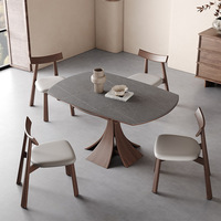 Table à manger extensible en bois massif et pierre frittée, design moderne minimaliste, sur mesure pour projets haut de gamme