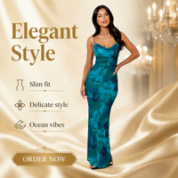 Robe longue crayon élégante et douce pour femme, collection automne 2026, bretelles spaghetti, sans manches, imprimée, coupe classique, polyester/coton