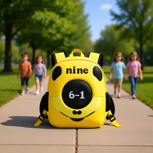 Nine Children's <b>Backpack</b> Yellow Cartoon Design <b>Led</b> Light Unisex Student Daypack Arcuate Shoulder Strap Zipper Closure - Product Image 2