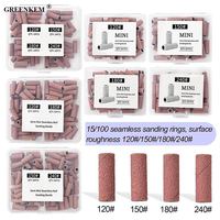 Caja de 50 unidades de cabezales de pulido de uñas mini de 3 mm, rosas, sin costuras, tipo anillo de arena, mejorados # 120/ # 150/ # 180/ # Bandas de Lijado de Grano 240