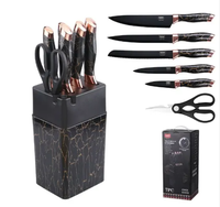 Lot de 7 couteaux de cuisine de style nouveau, noir et blanc, en acier inoxydable avec manche marbré, avec support de rangement inclus