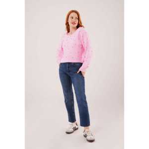 Pull rose dos nu pour femme avec strass, manches longues, style Y2K, tricot anti-boulochage - Product Image 2
