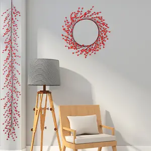 定制圣诞装饰用品塑料圣诞花环红色浆果圣诞花环 & 花环丝带