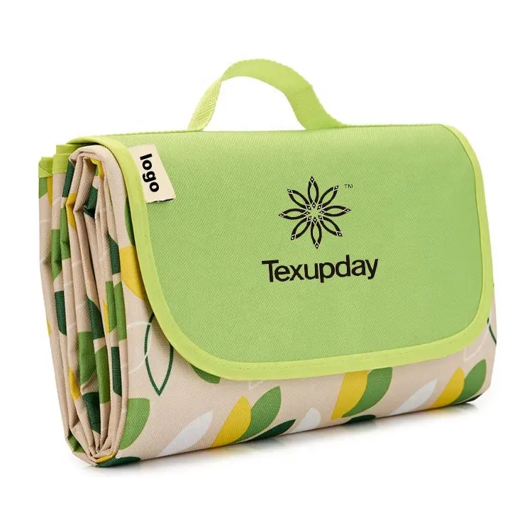 Tela Oxford plegable de color verde con logotipo personalizado, grande, impermeable, para verano, parque de césped, senderismo, Camping, playa, Picnic, manta