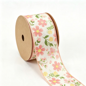 Cinta de Yute Sintético Fino de 2 1/2 Pulgadas con Alambre, Estampado Floral, Resistente al Encogimiento, Rollo de 10 Yardas, Cinta de Primavera al por Mayor - Product Image 1