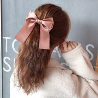 Barrette à cheveux longue en ruban satiné triple couche coloré, style coréen, pour femmes