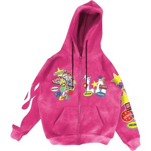 Sweat-shirt à capuche zippé pour homme, style Y2K, avec imprimé graphique, manches longues, décontracté, avec poches, respirant, en tissu French Terry polyester - Product Image 2