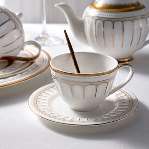 ممتاز تصميم غسالة صحون آمنة تنقش الأزهار الفني قسط الذهب حافة السيراميك أطباق عشاء مجموعات الملكي العظام أواني طعام صيني - Product Image 4